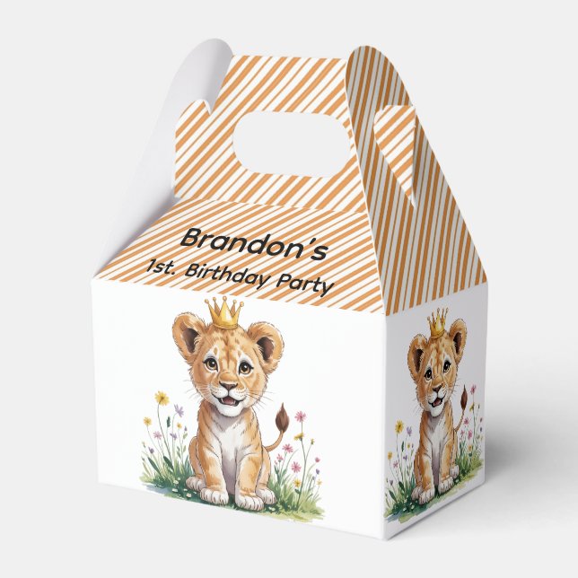 Royal Baby Lion 1st. Birthday Party Favor Boxes (Front Side)