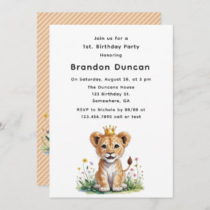 Royal Baby Lion 1st. Birthday Party Invitation