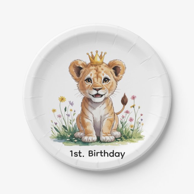 Royal Baby Lion 1st. Birthday Party Paper Plates (Front)