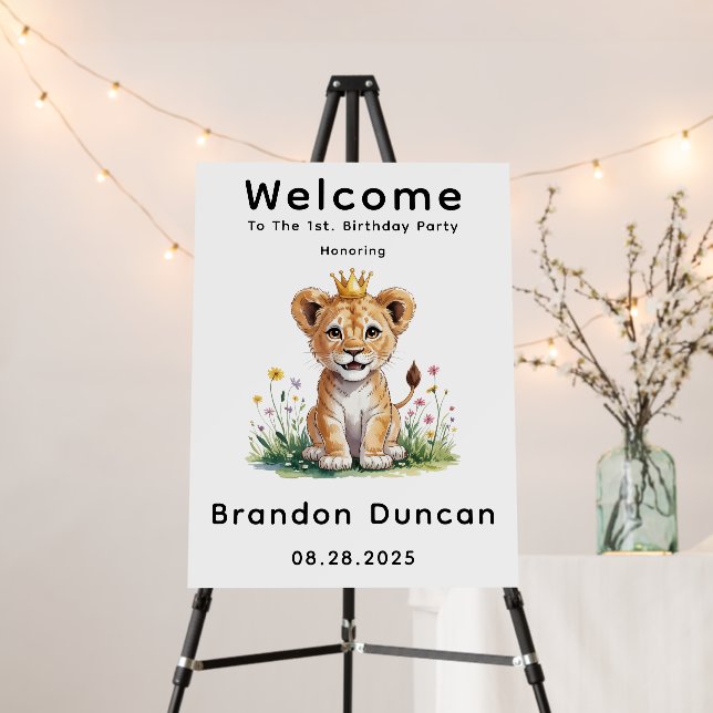 Royal Baby Lion 1st. Birthday Party Welcome Sign (In Situ (Stand))