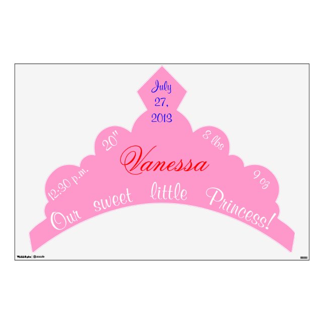 Royal Baby Pink Princess Tiara Baby Girl Birth Wall Decal (Front)