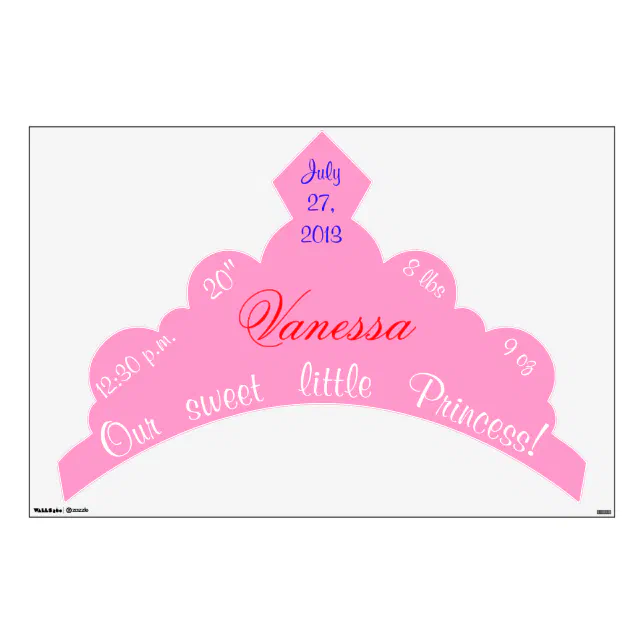 Royal Baby Pink Princess Tiara Baby Girl Birth Wall Decal Zazzle