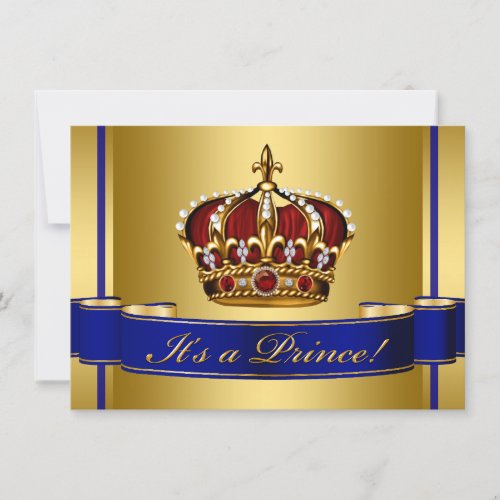 Royal Baby Red Blue and Gold Prince Baby Shower Invitation
