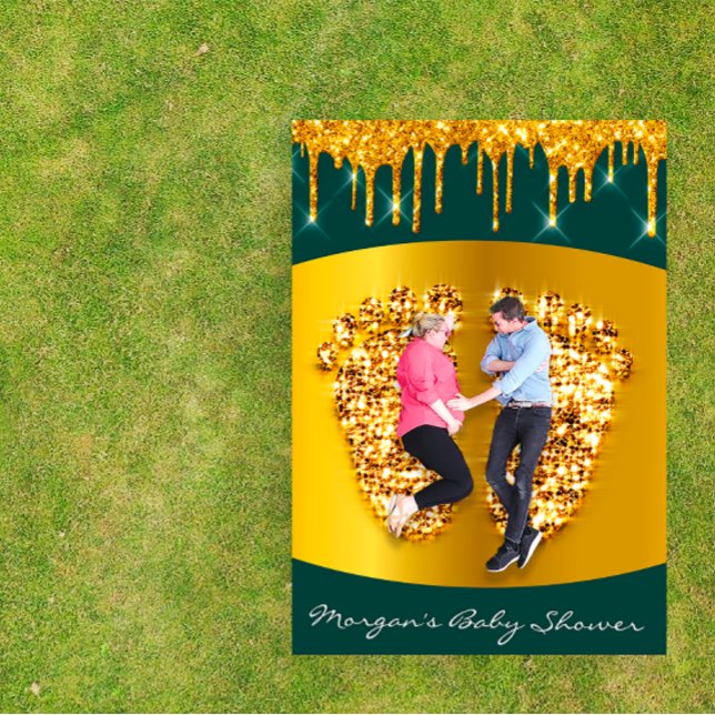 Royal Baby Shower Feet Girl Boy Gold Green Invitation (Royal Baby Shower Feet Girl Boy Gold Green Invitation)