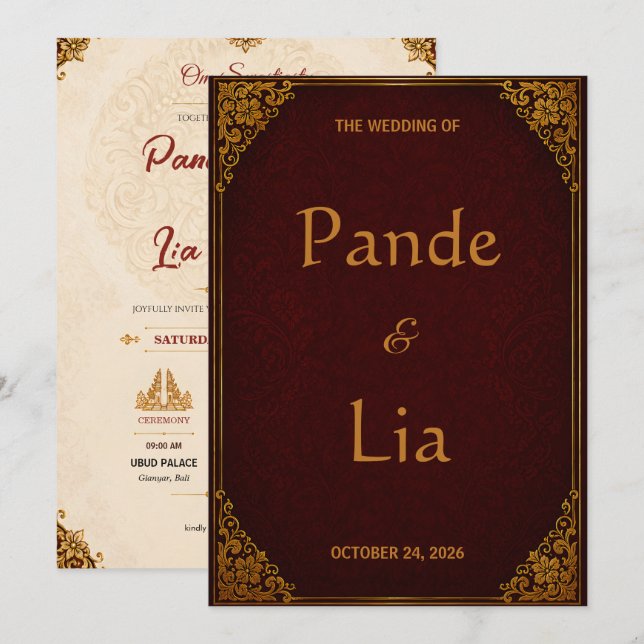 Royal Balinese Wedding Invitation (Front/Back)