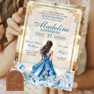Royal Ballroom Dusty Blue Quinceanera Invitation