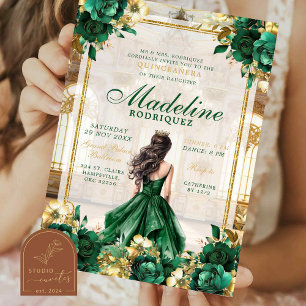 Royal Ballroom Emerald Green Quinceanera Invitation