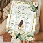 Royal Ballroom Sage Green Quinceañera Invitation<br><div class="desc">Royal Ballroom Sage Green Quinceanera Invitation | Sweet 16th Mexican Birthday Girl,  Sage Green Quinceañera Princess Invitation,  Gold Royal Princess Quince Invitation,  Sage Green Castle and Floral Quinceanera,  Mexican Girl Birthday Party Invitation.</div>