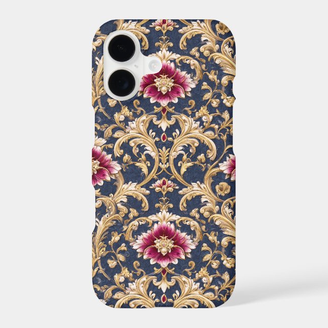 Royal Baroque Floral on Deep Blue Case-Mate iPhone Case (Back)