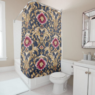 Royal Baroque Floral on Deep Blue Shower Curtain