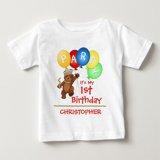Royal Bear 1st Birthday Party Custom Baby T-Shirt (Front)