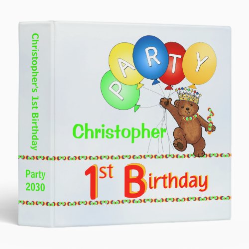 Royal Bear 1st Birthday Party Memories 15 Inch 3 Ring Binder