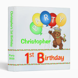 Royal Bear 1st Birthday Party Memories 1 Inch 3 Ring Binder