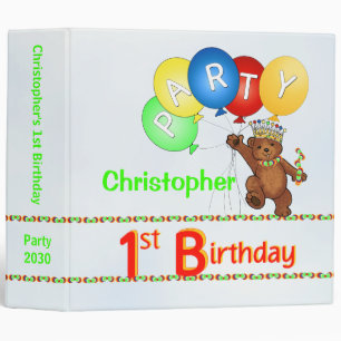 Royal Bear 1st Birthday Party Memories 2 Inch 3 Ring Binder