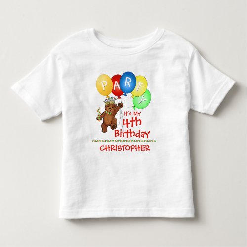 Royal Bear 4th Birthday Party Custom Toddler T_shirt