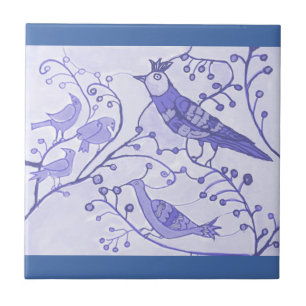 Royal Birds Delft Blue Ceramic Tile 4.25"