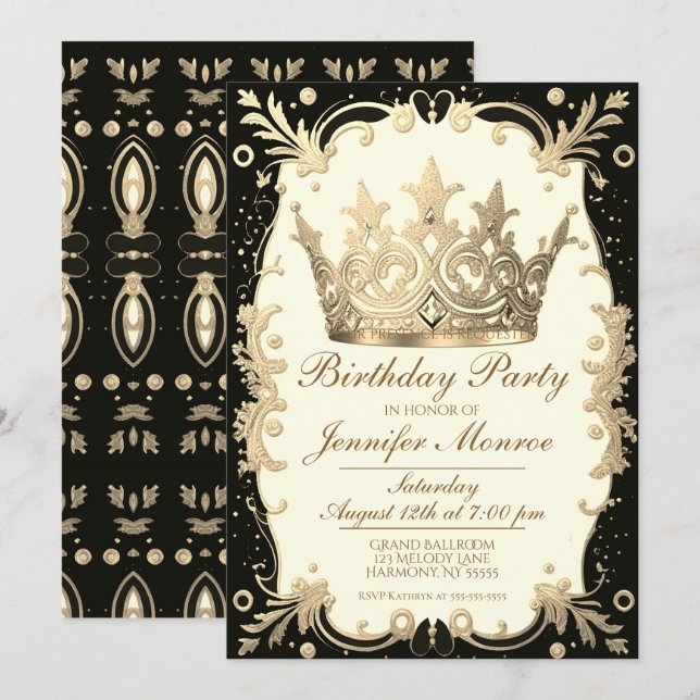 Royal Birthday Party Crown Ornate Invitation (Front/Back)
