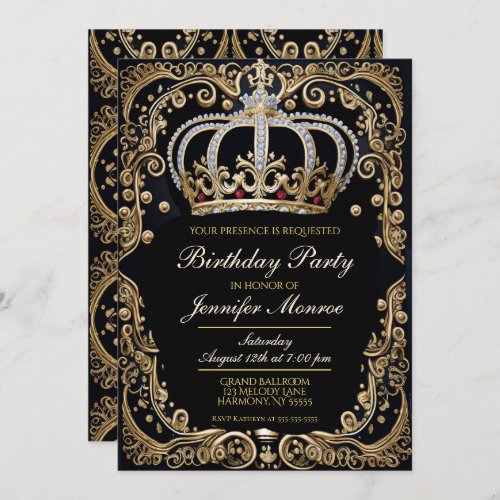 Royal Birthday Party Crown Ornate Invitation