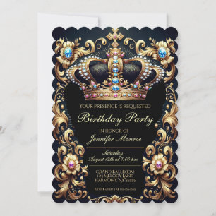 Royal Birthday Party Crown Ornate Invitation