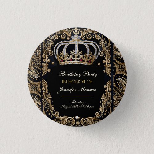 Royal Birthday Party Crown Ornate Invitation Button