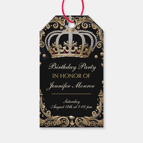 Royal Birthday Party Crown Ornate Invitation Gift Tags