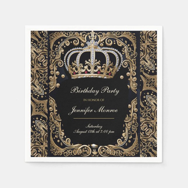 Royal Birthday Party Crown Ornate Invitation Napkins (Front)