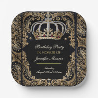 Royal Birthday Party Crown Ornate Invitation Paper Plates