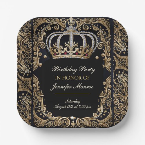 Royal Birthday Party Crown Ornate Invitation Paper Plates