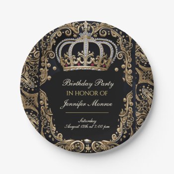 Royal Birthday Party Crown Ornate Invitation Paper Plates by GlitterInvitations at Zazzle