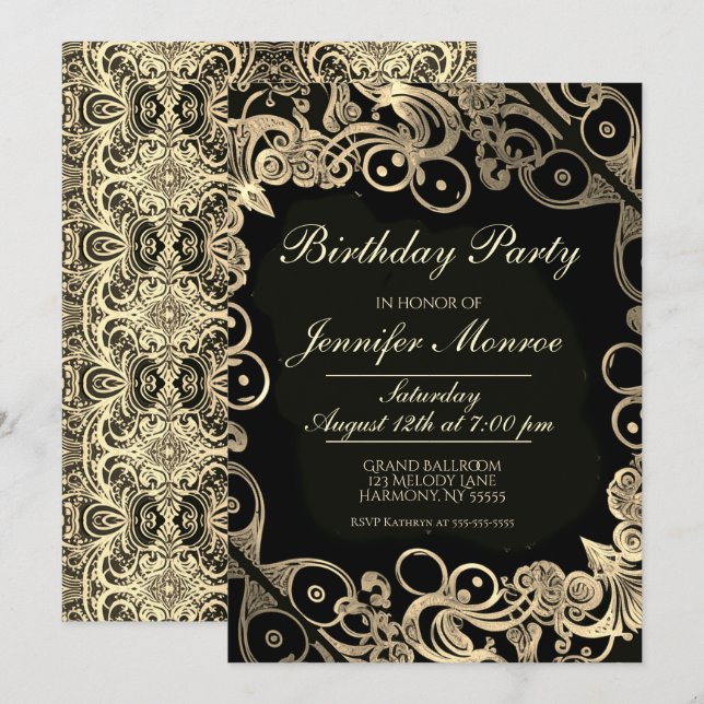 Royal Birthday Party Gold Ornate Invitation (Front/Back)