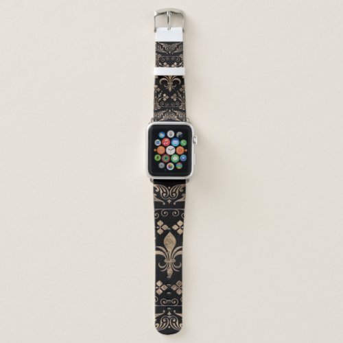 Royal black and gold Fleur_de_lis ornament Apple Watch Band