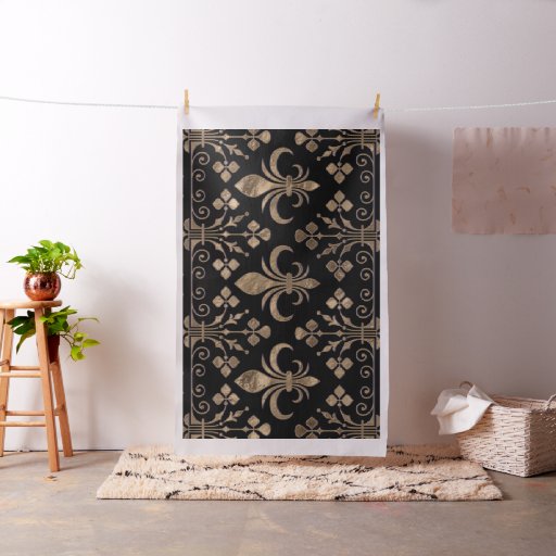 Royal black and gold Fleur-de-lis ornament Fabric