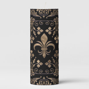 Royal black and gold Fleur-de-lis ornament Pillar Candle