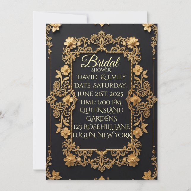 Royal Black and Gold Wedding Invitation (Front)