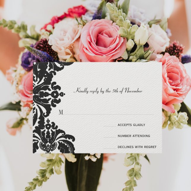 Royal Black Damask Wedding RSVP (Creator Uploaded)