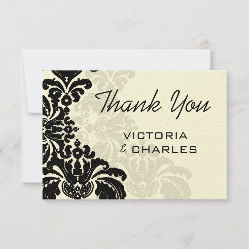 Royal Black Damask Wedding Thank You