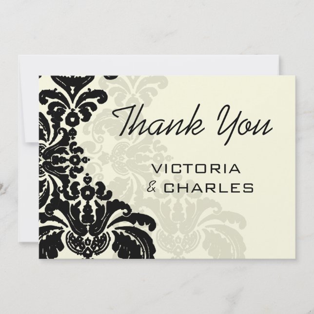 Royal Black Damask Wedding Thank You 5x7 (Front)