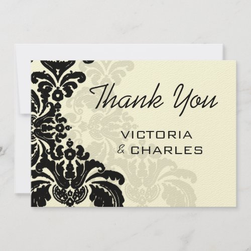 Royal Black Damask Wedding Thank You 5x7