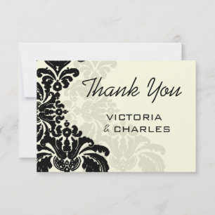 Royal Black Damask Wedding Thank You Card