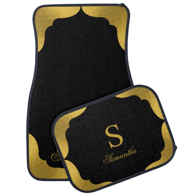 Royal Black & Gold Car Floor Mat (Set)