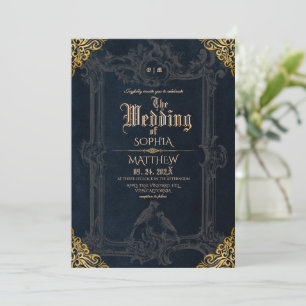 Royal Black Gold Fantasy Medieval Wedding Invitation