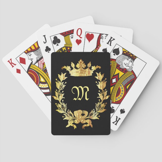 Royal black gold monogram poker cards (Back)