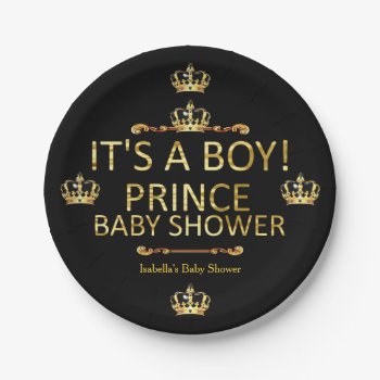Royal Black Gold Prince Baby Shower Its A Boy Paper Plates by VintageBabyShop at Zazzle