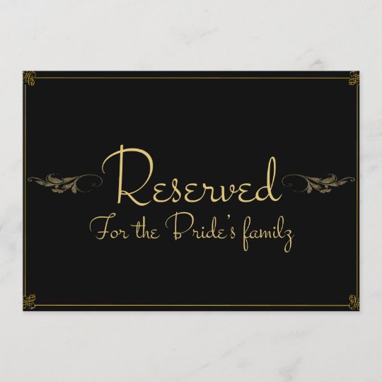 Royal black gold Reserved Wedding Sign Card | Zazzle.com