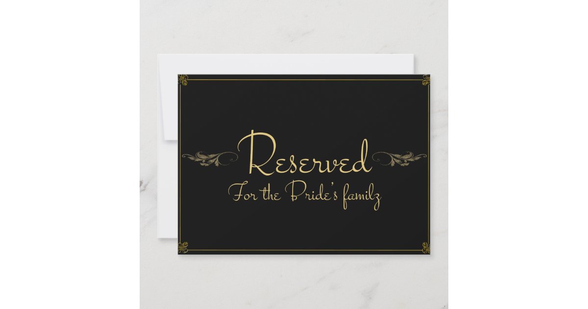 Royal black gold Reserved Wedding Sign Card | Zazzle