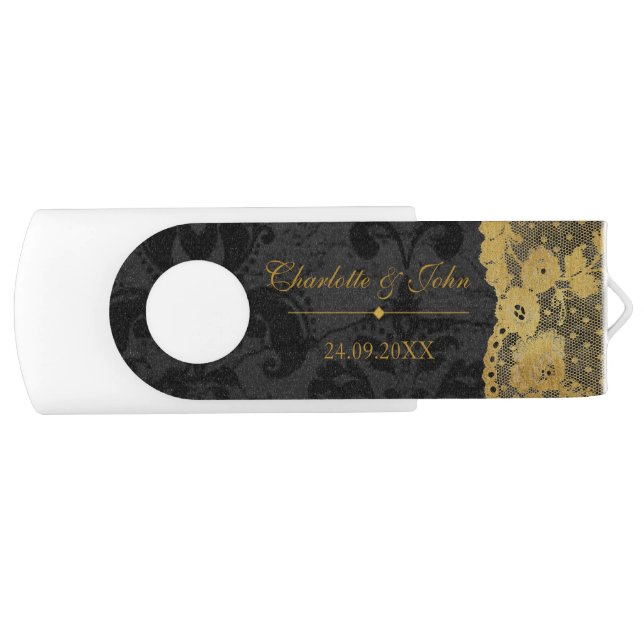 Royal Black Gold Save Date Thank gift 8 GB White USB Flash Drive (Front)