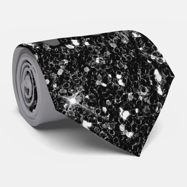 Royal Black & Gray Glitter Necktie (Rolled)