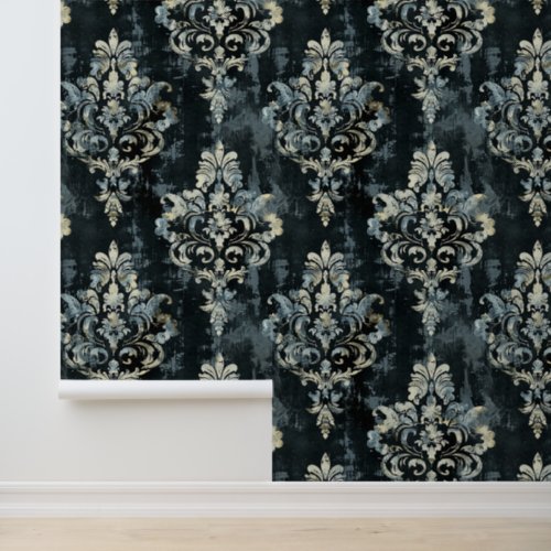 Royal black grunge design damask luxury ornaments wallpaper 