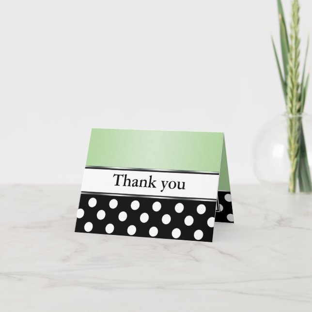 Royal Black Polka Dot Green Thank You Cards (Front)
