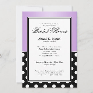 Royal Black Polka Dot Purple Bridal Shower Invitation